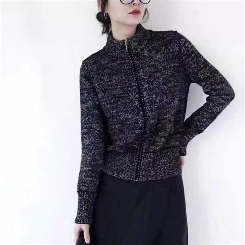 时尚百搭女士羊毛开衫春秋新款花纱线针织外套修身显瘦长袖毛衣，女装羊毛衫，狄美羊绒