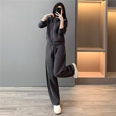 韩版时尚休闲套装修身显瘦连帽短款卫衣内搭白色背心阔腿裤三件套，女装套装/套裙，江南