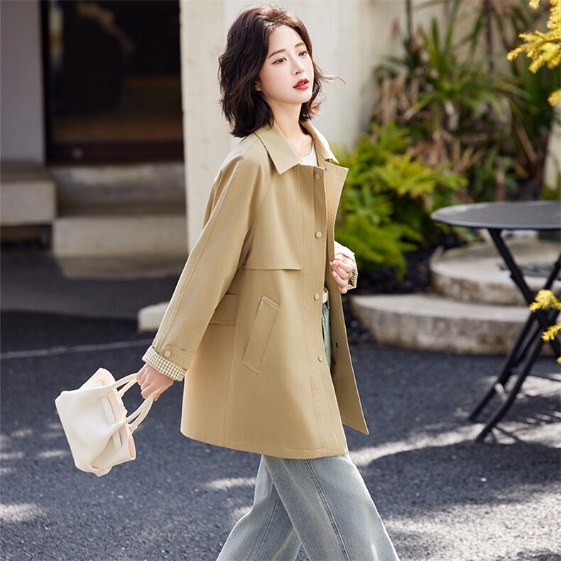 风衣女2025春秋新款英伦风今年流行中长爆款翻领气质宽松上衣外套，女装风衣，姿萝菲