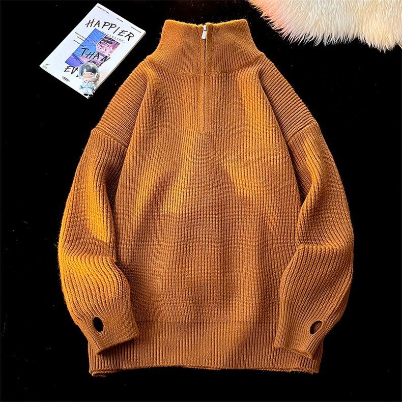 8XL-M立领半拉链毛衣男大码慵懒风宽松日系针织衫外套MY19002P78图片