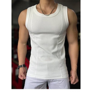 灰色粗螺纹坎肩背心男款收腰修身显肌肉无袖T恤美式健身运动汗衫图片