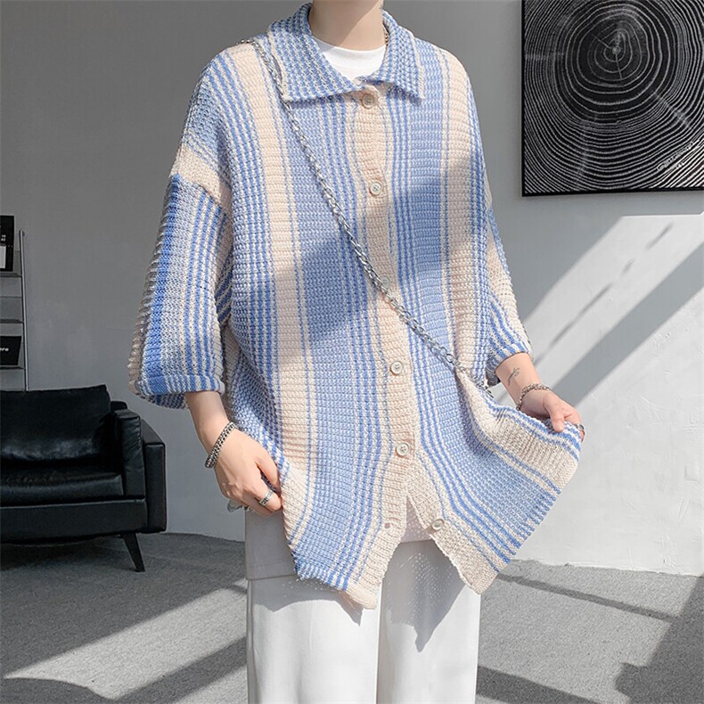 8XL-M特大码美式撞色新中式短袖衬衫男翻领休闲针织开衫DX312P35,男装T恤,电商D206-1