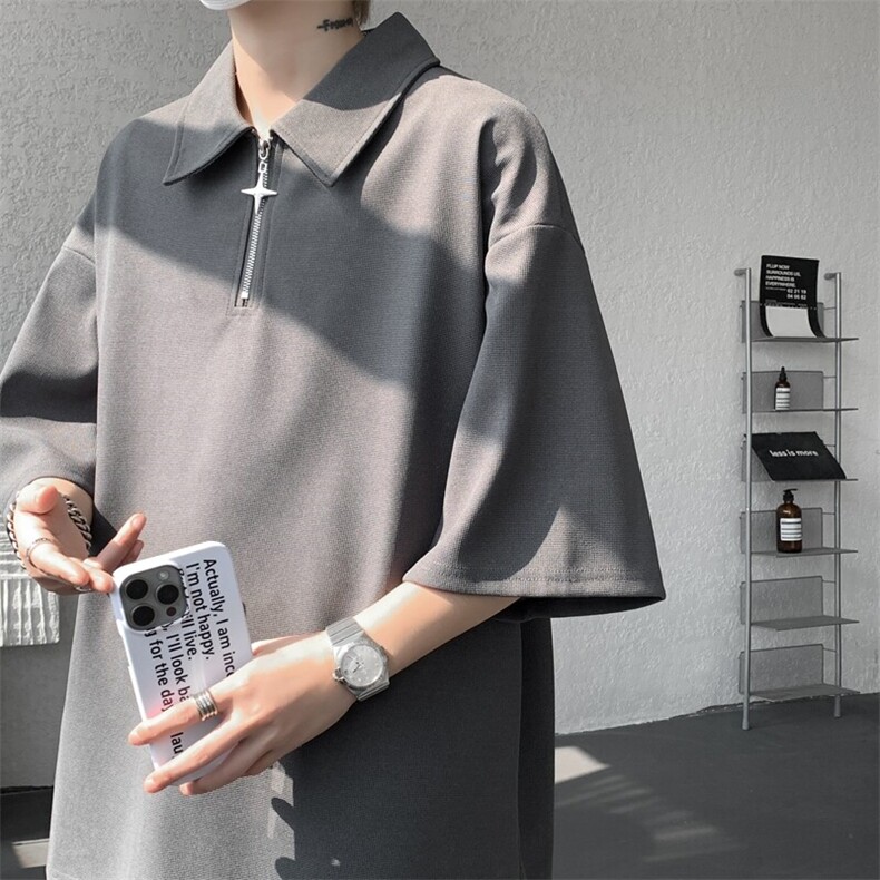 8XL-M半拉链短袖t恤特大码美式高街polo体恤衫翻领半袖DX1215/P35图片