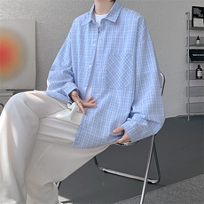 衬衫男秋季新款港风宽松格子长袖衬衫CS802-特P28，男装衬衫，星座214-3
