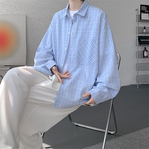 衬衫男秋季新款港风宽松格子长袖衬衫CS802-特P28图片