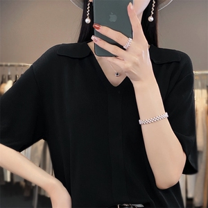 冰丝Polo领针织衫短袖女薄款打底衫夏季新款宽松半袖纯色t恤上衣图片