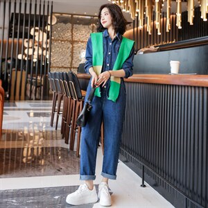 配披肩牛仔连体女2022年春季新款韩版时尚工装宽松收腰休闲连衣裤图片