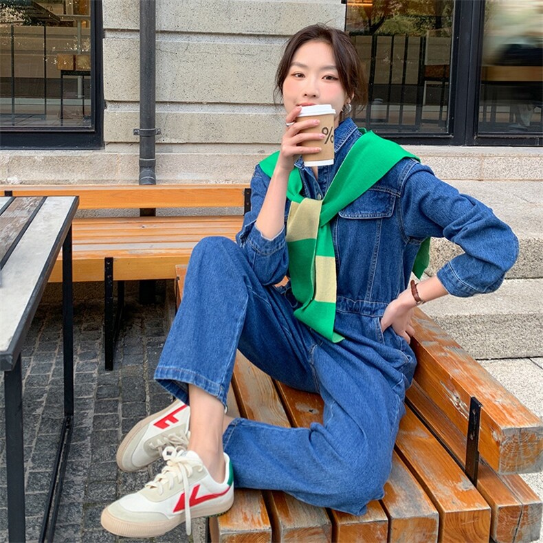 牛仔连体裤女2023春季新款宽松显瘦收腰阔腿裤连衣裤女（带披肩）,女装连体裤,辉之琳