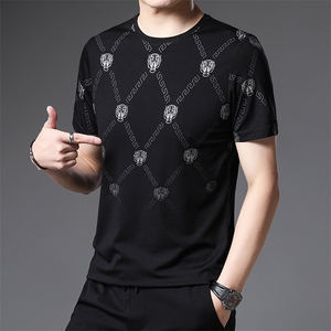 夏季薄款男士圆领短袖t恤时尚休闲2023新款打底衫修身上衣服体恤图片