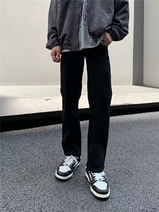 秋冬黑色牛仔裤男宽松直筒弹力街头潮牌牛仔长裤 NZ2003-p40图片