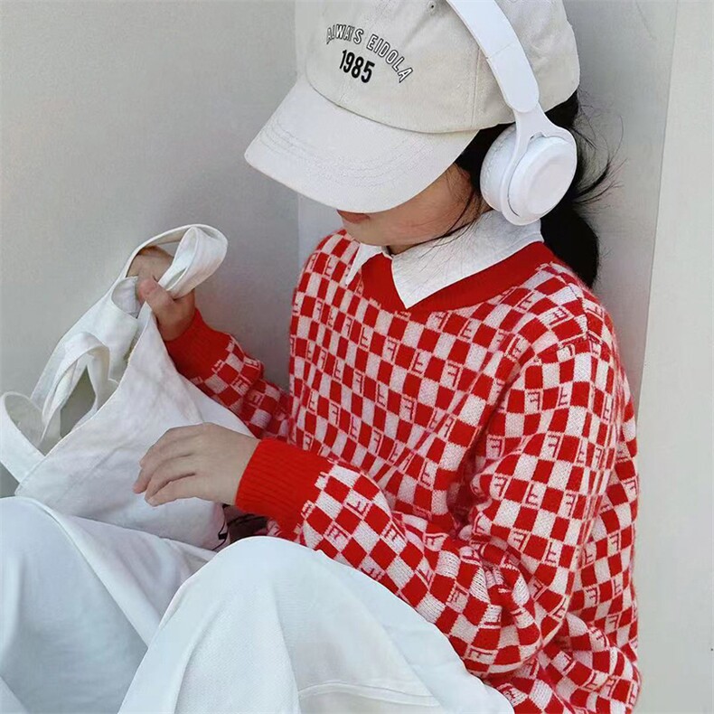 秋冬新款儿童加厚提花格子针织衫时尚百搭保暖毛衣,童装儿童针织衫,亚东羊绒制品