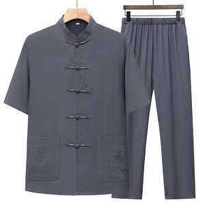经典款风唐装棉麻短袖衬衫套装男夏装太极服套装TRA302-P105图片