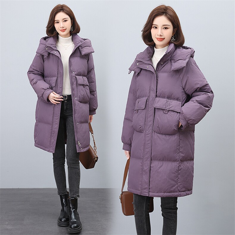 时尚百搭白鹅绒中长款羽绒服女加厚保暖外套,女装羽绒服,3200格调
