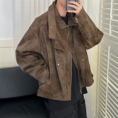 新款痞帅设计感皮衣外套短款翻领夹克男A351-AP2594-P155，男装皮衣，电商A351