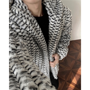 冬季男士棉服兔毛条纹绒虎皮纹宽松加绒加厚外套棉衣特p95图片