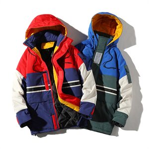 709-MY02-P130 20冬款 白底港风情侣中长款棉衣撞色百搭加厚外套图片