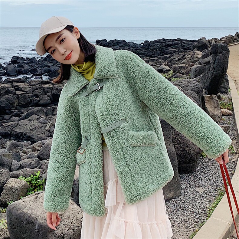 2021秋冬新款颗粒绒羊羔毛皮毛一体外套短款女,女装棉衣/棉服,潮品会