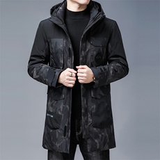 男士连帽冬季新款中长款保暖休闲时尚外套羽绒服KCN20655-5-P250，男装羽绒服，电商B212（原钱塘6029）