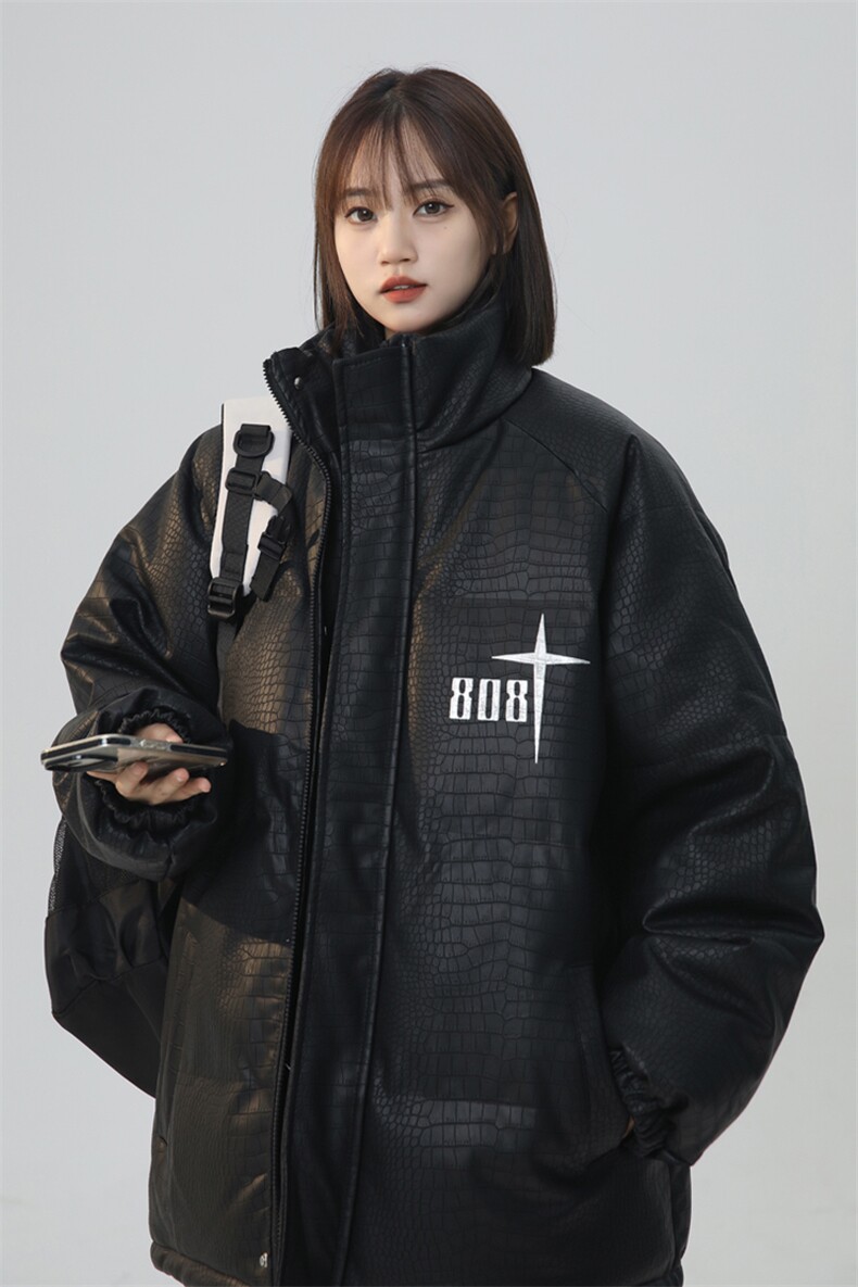 中性风鳄鱼纹PU皮棉衣棉服面包服立领印花棉袄皮衣外套【1611-P90,男装皮衣,星座207