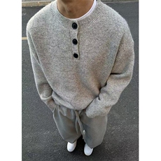 灰色复古亨利领毛衣男款冬季慵懒风针织衫cleanfit外套M5010，男装针织衫/毛衣，星座1116A（原606A-3）
