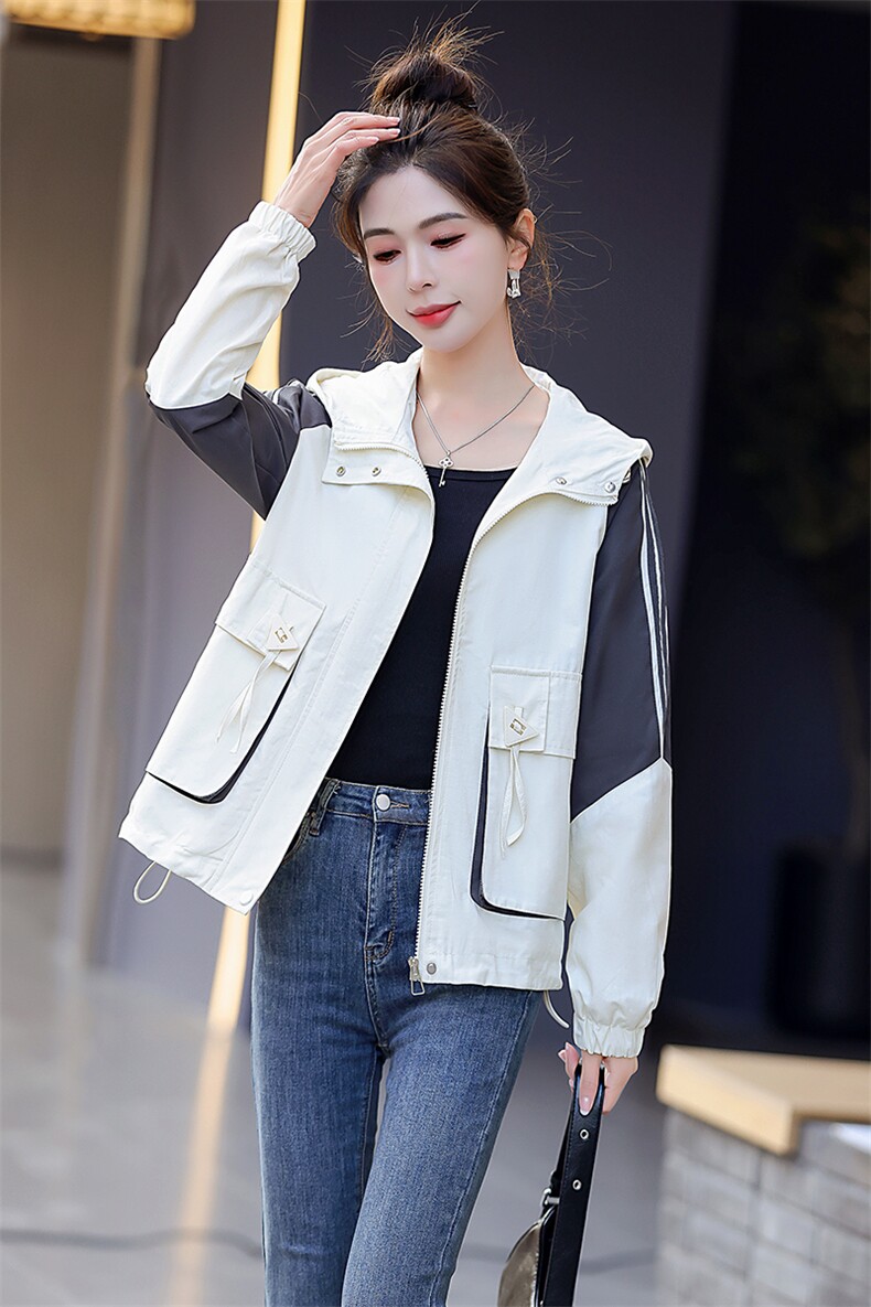 现货秒发2024春秋新款韩版连帽外套冲锋衣外套,女装派克服,星宇服饰