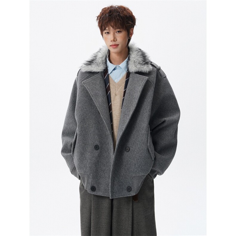 可拆卸毛领座山雕秋冬短款加棉加厚毛呢夹克外套812-JK28-P128,男装夹克,星座812