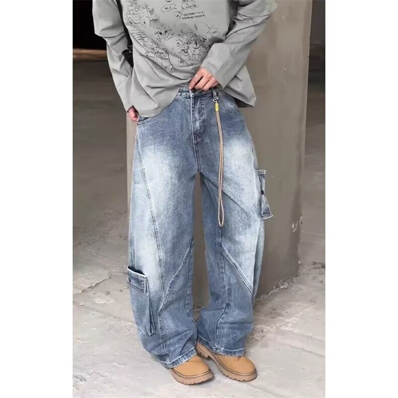 2025新款美式复古牛仔裤男夏季薄款宽松直筒阔腿休闲长裤子潮牌，男装牛仔裤，星座506A