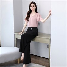 阔腿裤套装2021夏装新款女装韩版时尚气质时髦洋两件套日韩，女装套装/套裙，丽美静依
