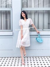 淑女气质显瘦刺绣领连衣裙，女装连衣裙，天使公主