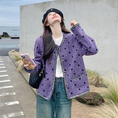 现货！2025秋冬装新品紫色小香风毛呢外套2C056-6819-P155控228，女装毛呢外套，2C056