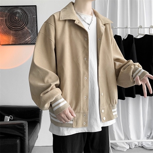 卡其色美式复古翻领棒球服男韩版宽松夹克外套男JK702-P105图片