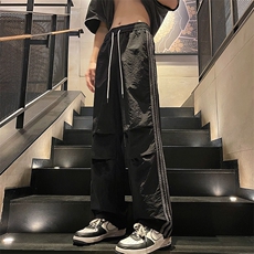 直播数据款春季新款撞色侧条纹伞兵裤宽松直筒休闲裤K501-P32，男装休闲裤，星座914-3