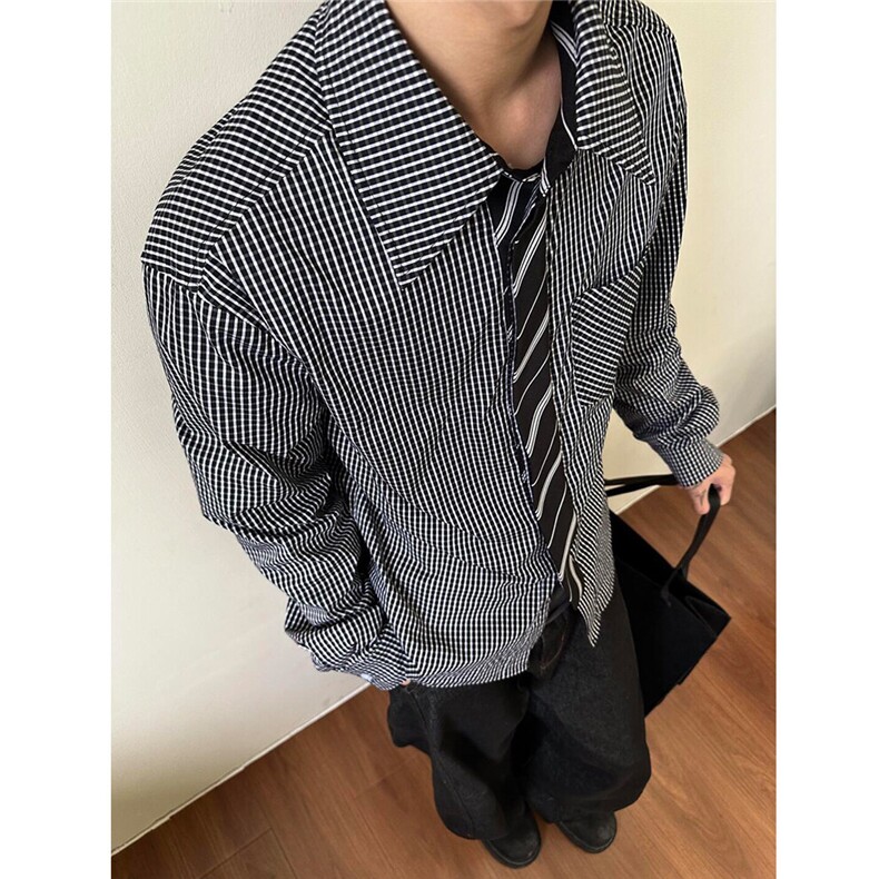 春夏新款格子领子衬衫长袖衬衣D328-C9906-P55，男装衬衫，电商D328