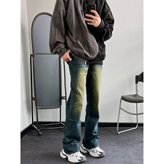 B221美式ins高街暗黑光版修身微喇牛仔裤LK23137-P55控78，男装牛仔裤，电商B221