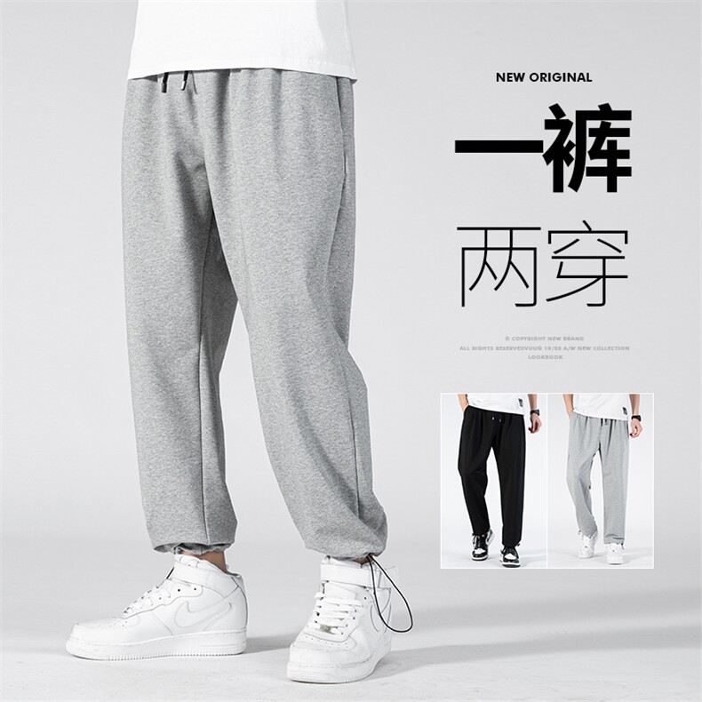 主推款：裤子男春夏季潮束脚卫裤纯棉宽松灰色运动裤男士休闲长裤图片