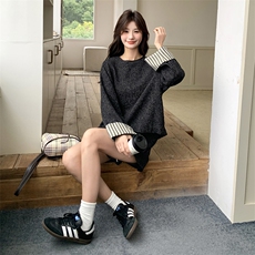 【现货】小香风袖口拼条纹套装088-7702P145K198，女装套装/套裙，2C088