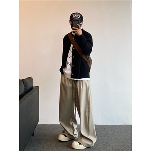 廓形垂感宽松西裤简约纯色百搭休闲弯刀裤1001-1-B 3019-P55图片