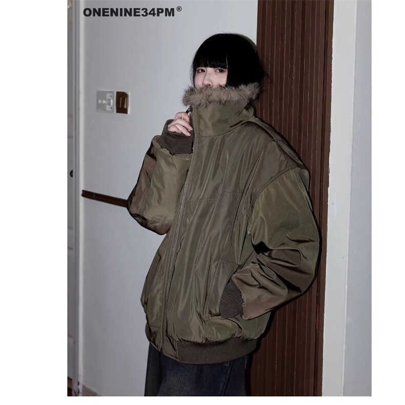 M78-P91冬季日系复古美拉德咖啡色竖条纹棉衣外套男女中性风,男装棉衣,电商B323A