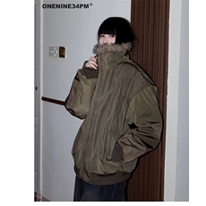 M78-P91冬季日系复古美拉德咖啡色竖条纹棉衣外套男女中性风，男装棉衣，电商B323A