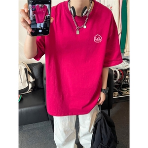 简约印花短袖T恤男纯棉情侣宽松型百搭圆领休闲上衣T3496-特价P23图片