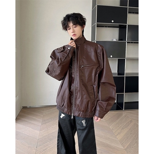 复古皮衣外套男生春秋季机车街头潮牌痞帅宽松皮夹克JK85511-P73图片