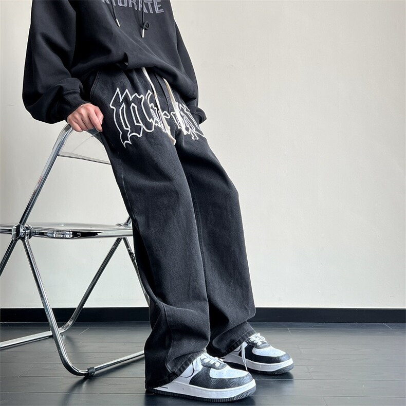 抖音品质-美式高街直筒休闲字母刺绣牛仔裤212-2-NZ015-特P50控78,男装牛仔裤,星座808A-1