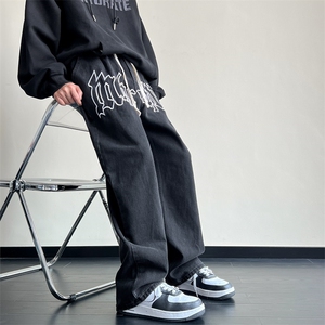 抖音品质-美式高街直筒休闲字母刺绣牛仔裤212-2-NZ015-特P50控78图片