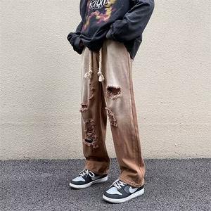 破洞牛仔裤男高街痞帅韩版潮流2025春季新款ins宽松长裤K2639-P45图片