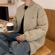 现货复古冬季棒球领ins棉衣菱形格M-3XL情侣加厚棉服W2374-P78，男装棉衣，星座512-2