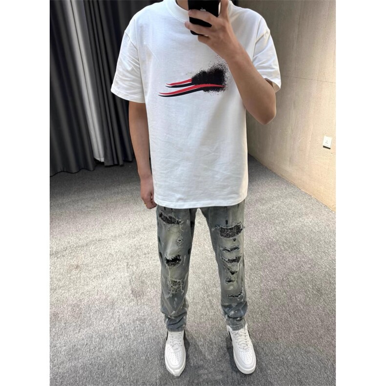 1506-1/KT861/P51破洞补丁刺绣字母潮流弹力修身潮牌休闲男裤时尚图片
