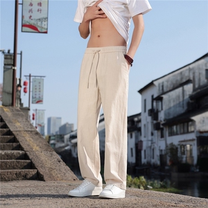2026夏季新款宽松大码纯色休闲风男装苎麻休闲裤K2610图片