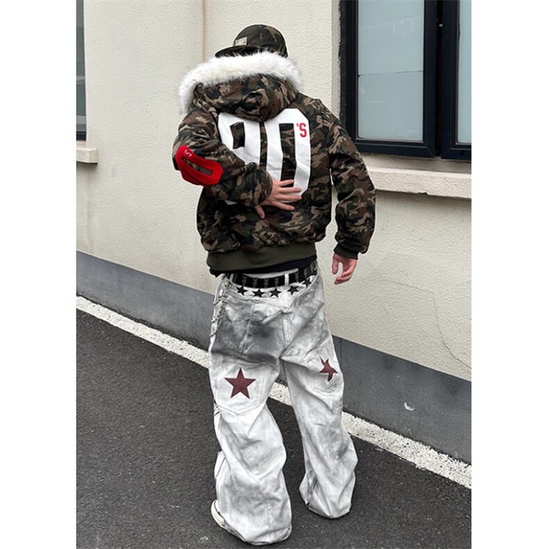 美式街头水洗做脏牛仔裤男女宽松潮流星星元素百搭长裤KN67,男装牛仔裤,星座1116A（原606A-3）