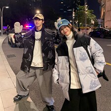 卡通印花小怪兽皮卡丘情侣学生短款轻薄拼色得物羽绒服男，男装羽绒服，星座301D-4(原星座1004-4）