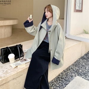 休闲减龄可拆格纹连帽风衣外套女春秋2025新款小个子流行爆款大衣图片
